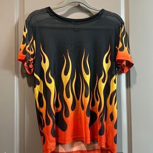 Mesh T-shirt with flame print
